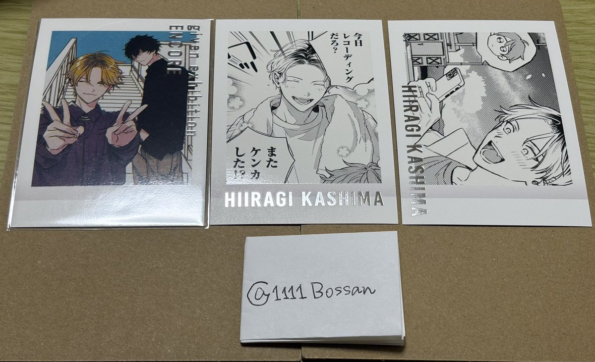 1111Bossan's tweet photo. @hana_torihiki23 追加で失礼いたします。
ぱしゃこれの画像の物を所有しておりますが、別ツイにありましたぱしゃ(🟦No.37,🟨No.4,No.5)と上記特典りつまふ色紙との交換は可能でしょうか？
重ね重ねのご連絡で申し訳ございませんがご検討頂けましたら幸いです。
よろしくお願いいたします。 R,H🍞 https://t.co/TMTOV1jDuv