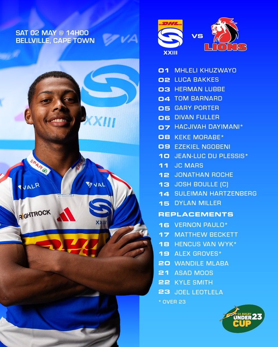 THESTORMERS's tweet image. DHL Stormers XXIII are in action again on Saturday. You can watch it live on Stormers TV.

📢 Team announcement bit.ly/48ydTi2
📺 Live stream youtube.com/live/VcVj2efhG…

#XXIIIvLIO #inittogether