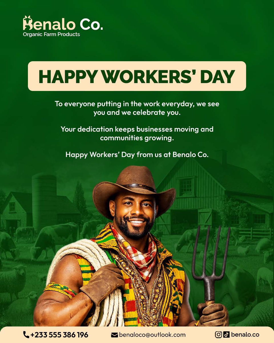 Benalogh_007's tweet image. Happy Workers’ Day to our dedicated team and valued customers—your support and effort mean everything to us. We appreciate you! 🏡 ⚒️ 🐑 🐇 🐓 🐖 🐐 🐄 🥚 🦆 

#WorkersDay #BenaloCo #Gratitude #WeValueYou #Teamwork