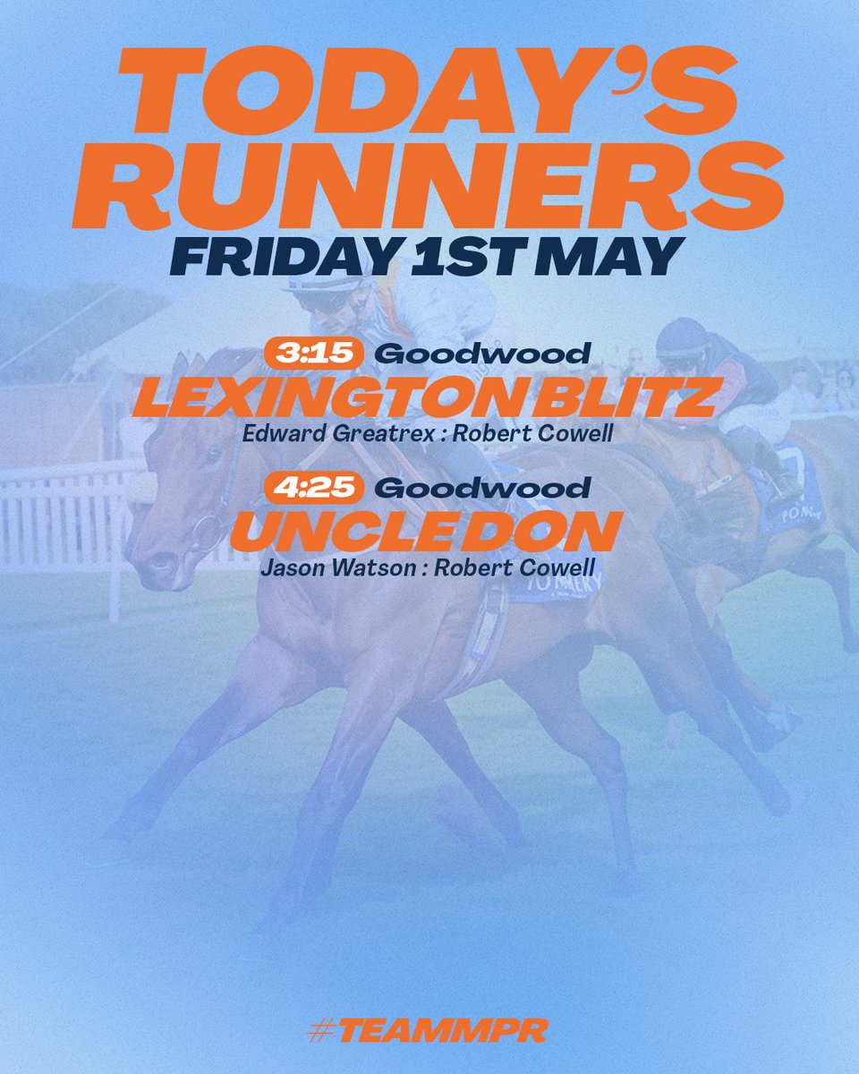 MprUpdates's tweet photo. We kick off May with two @cowellracing sprinters in action at @Goodwood_Races this afternoon. Good luck!

#TeamMPR https://t.co/btn6yrXiYN