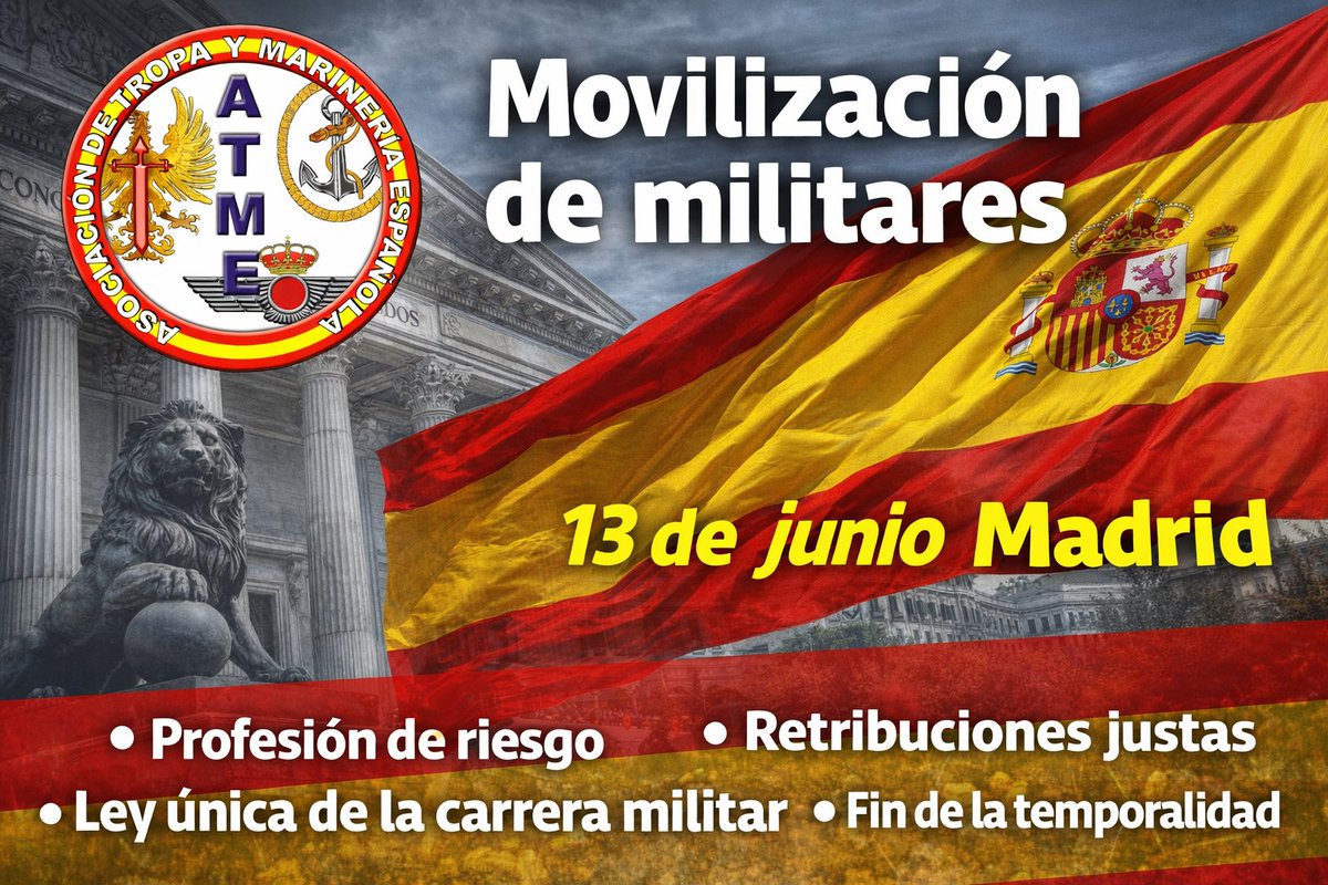 _ATME's tweet photo. 1️⃣ATME llama de nuevo a la movilización ante el abandono continuado de los derechos de los militares.
Denuncia que, mientras el presupuesto de Defensa marca cifras sin precedentes...
#ATMEactua #FAS
https://t.co/47e8tSZWLz https://t.co/UDFasHpviI