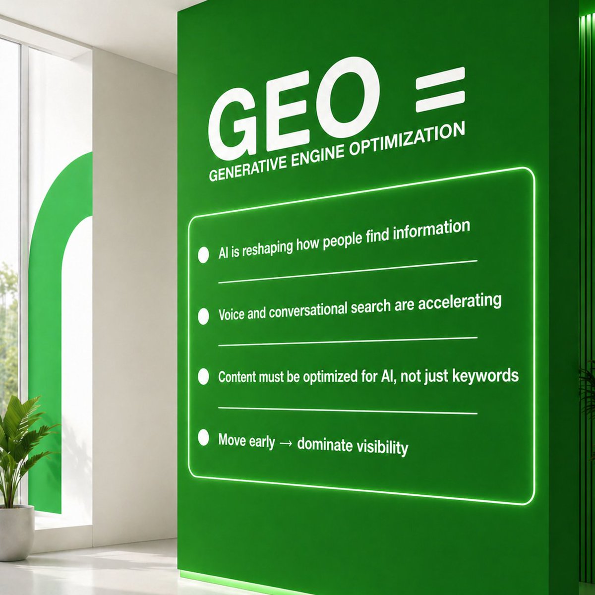 esignws's tweet photo. Search is evolving faster than ever.
 With AI-driven results and voice assistants shaping user behavior, GEO (Generative Engine Optimization) is no longer optional—it’s essential.
Brands that adapt early will lead. Those that don’t will fall behind
.
.
#GEO #Generative https://t.co/T5Ehp0pNxW