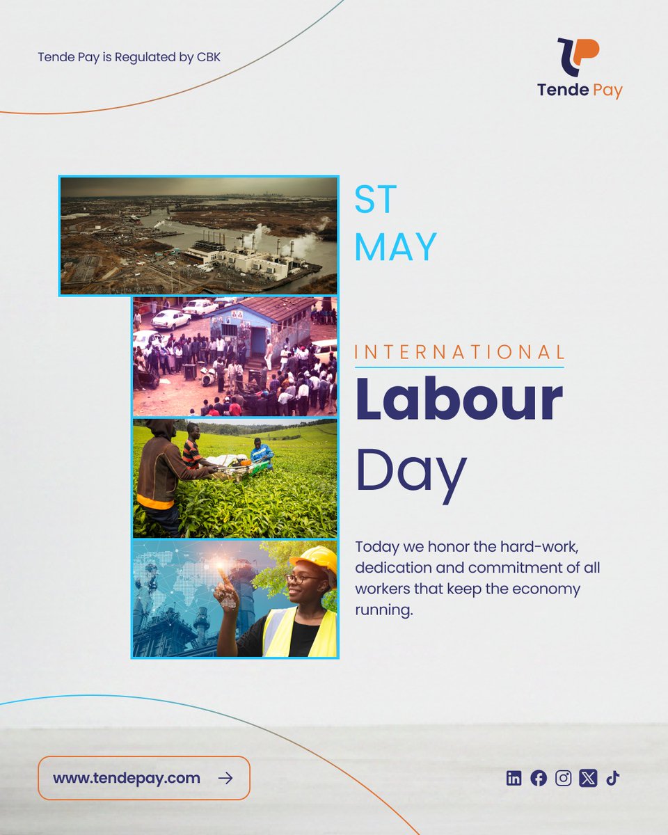 tendepay's tweet photo. Celebrating the workforce driving progress — and the entrepreneurs &amp; businesses building teams, creating jobs, and fueling our economy.  

Every role matters. Every effort counts. Happy Labour Day! 🇰🇪

#tendepay #lipavidifferent https://t.co/7dAlWjOaEL