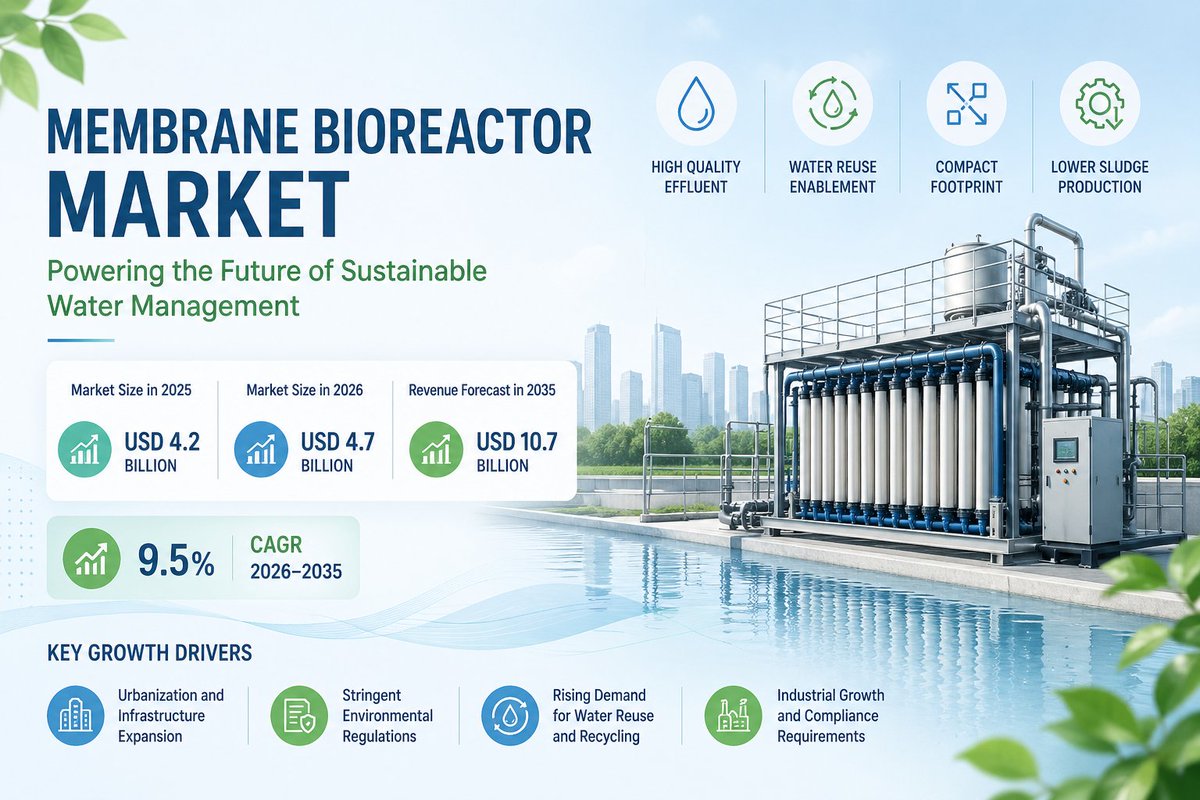 vynzresearch's tweet image. Water is no longer just a resource, it is a strategy.

The membrane bioreactor market is set to grow from USD 4.2B in 2025 to USD 10.7B by 2035, driven by water reuse and advanced treatment demand.

Read more: vynzresearch.com/chemicals-mate…

#WaterManagement #IndustryInsights