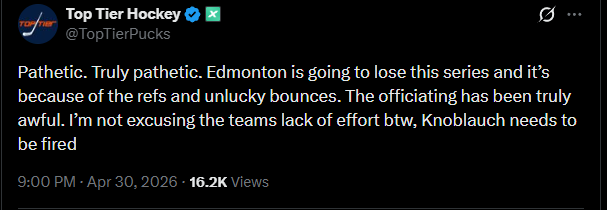chadap97's tweet photo. @ryanwhitney6 People immediately blaming the refs... That series loss isn't on the refs. Anaheim I honestly think was the better team. I am a Kings fan so I can't really talk, but definitely not on the refs haha https://t.co/UBj4DWEt0t
