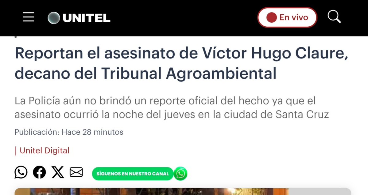 tutoquiroga's tweet image. Espeluznante asesinato del Mag. Claure Hinojoza, decano del Tribunal Agroambiental. Es inaceptable esta sucesión de asesinatos, fruto del narcotráfico violento que abarata los sicariatos de toda índole. 
¡Basta ya! #Bolivia libre del narco y de ejecuciones.