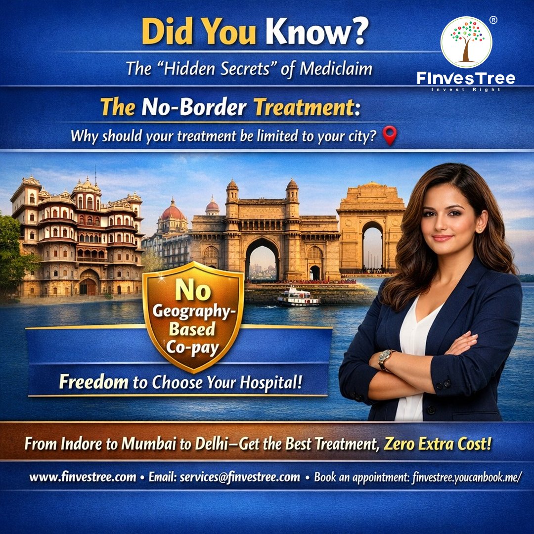finvestree's tweet photo. 13/18 - Mediclaim Secret: 

Treatment should not be limited to your city. Many plans charge co-pay in bigger cities. 

We suggest No Geography-Based Co-pay—get treated anywhere in India at zero extra cost. 

FInvesTree | ARN 139442 | AMFI Registered Mutual Fund Distributor https://t.co/ljyTIn2brb