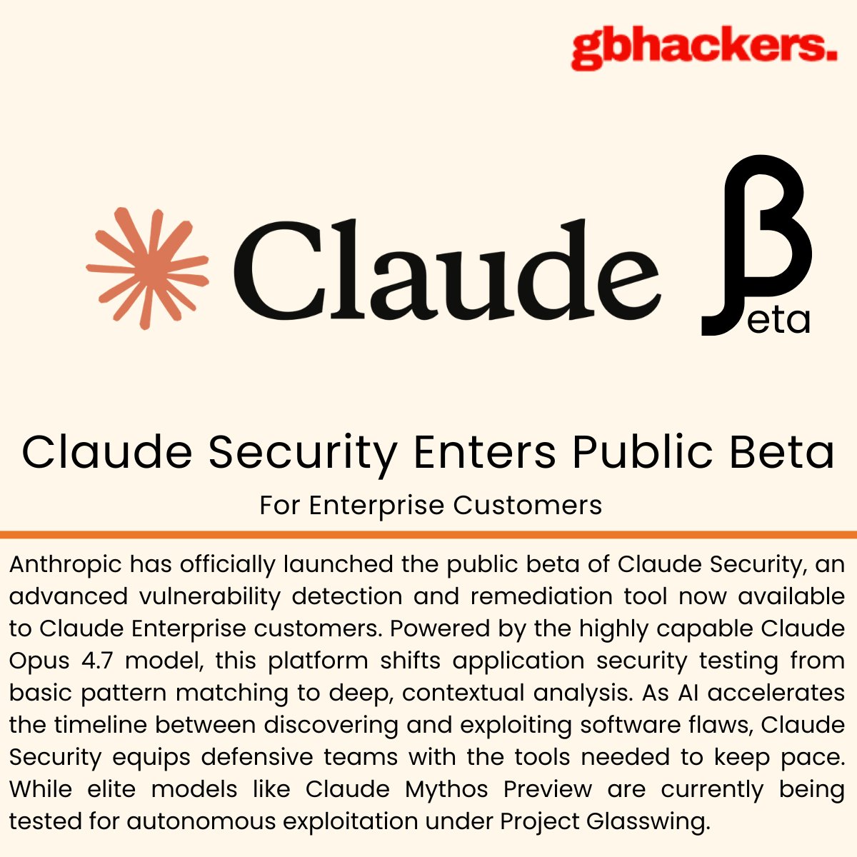 gbhackers_news's tweet image. 🛠️ Claude Security Enters Public Beta for Enterprise Customers | gbhackers.com/claude-securit… #cybersecuritynews