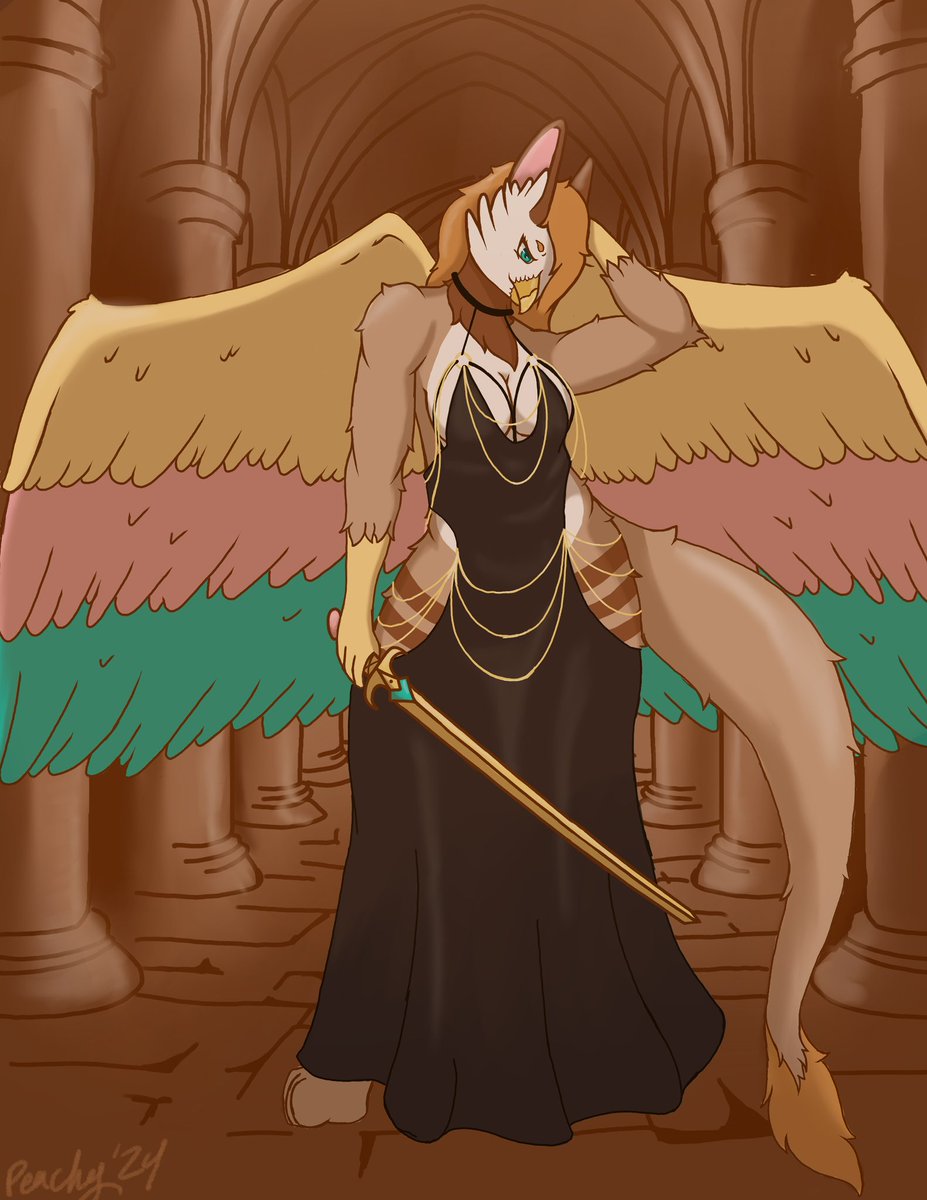 GryphonTStudios's tweet photo. Happy #TBT to when we were all drawing our sonas in this dress. 
I had a ton of fun drawing Peachy like this and look forward to new challenges in the future. 

#furry #furryart #furryfandom https://t.co/vImA4PvDOx