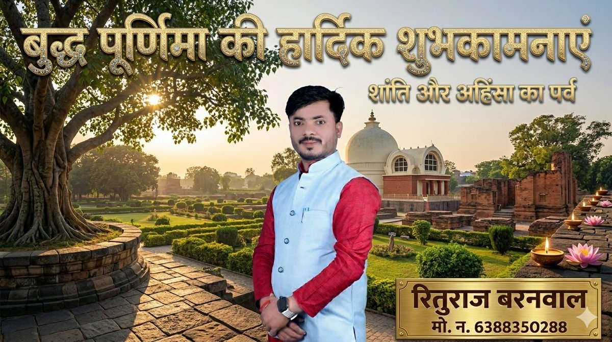 RiturajBarnwal's tweet photo. आप सभी को बुद्ध पूर्णिमा की हार्दिक शुभकामनाएं।

भगवान बुद्ध का संदेश हमें शांति, संयम और संतुलन के साथ जीवन जीने और सन्मार्ग पर चलने की प्रेरणा देता है। 🙏🏼
#BJP4IND #NarendraModi #nitinnabin #BJPGovernment https://t.co/WB0SyzpJrF