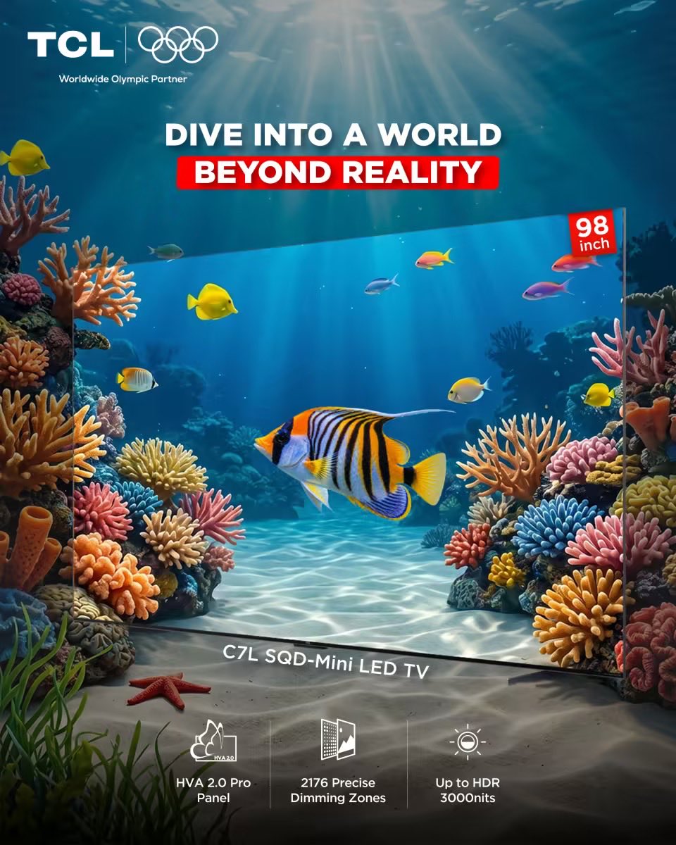 tcl_india's tweet image. POV: Your living room just turned into an ocean with C7L SQD Mini Led TV🌊

Step into a world that feels real ✨

#tcltv #oceanview #SQDminitechnology #miniledtv #Beyondreality

(premium TV experience, C7L SQD mini, Mini led tv, Ocean vibes, TCL Tv)