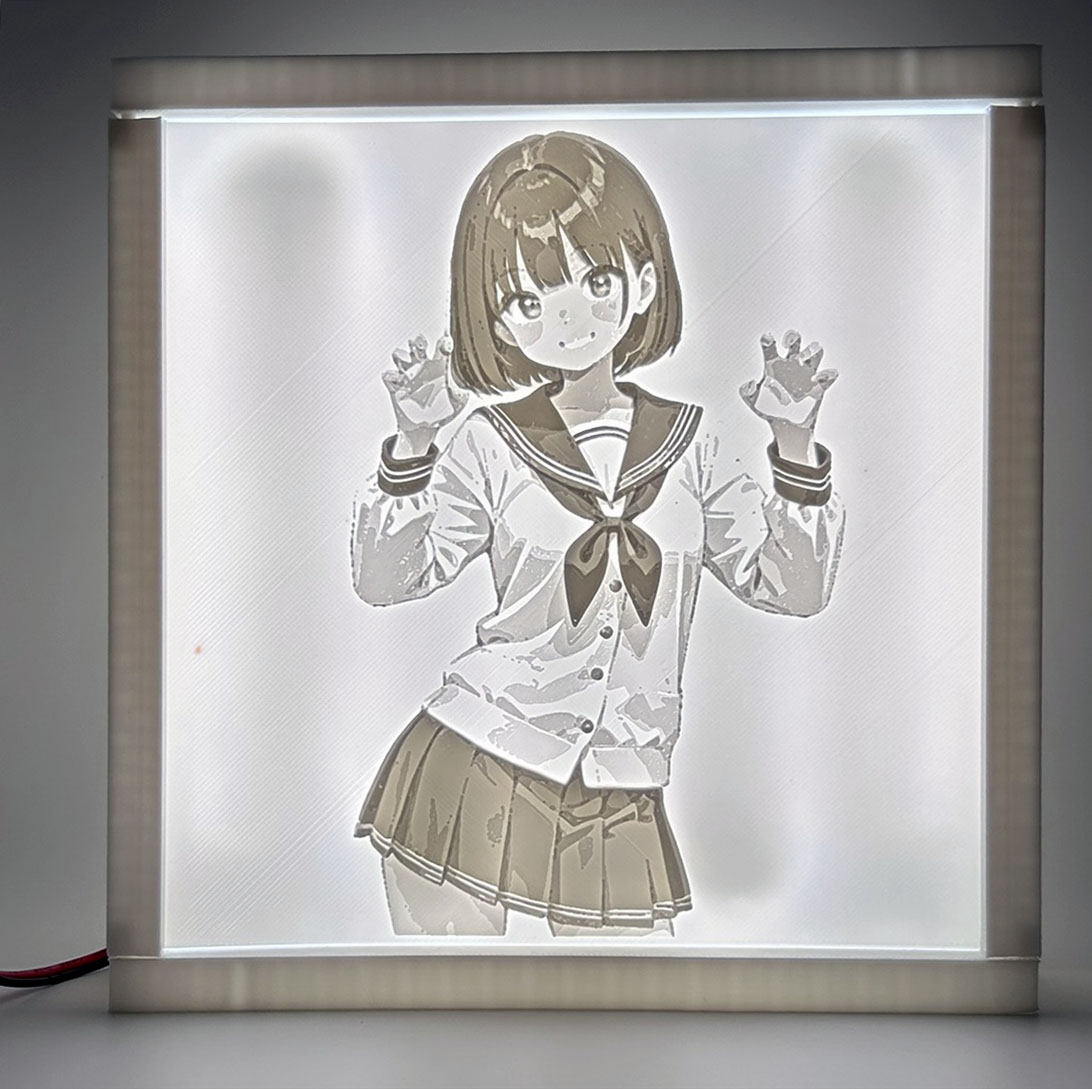 snapreplica's tweet photo. リトフェイン用のLEDライトボックスをFusion360で作ってみました。
いままで3DプリンタへのモデルづくりはBlenderしか使ったことがありませんでしたが、Fusion360はとても直観的で、1日もあればデザインから出力までできました。（ライトボックス自体をとても単純な設計にしたのも、すぐ作れた大きな理由ですが）
 作成したライトボックスにキャラクター系と幾何学系のリトフェインを使って試してみました。 
無償版はいろいろと制限があるみたいですが、簡単な枠や部品を作るのに、Fusion360を軽く触ってみるのもいいかもしれません。
https://t.co/QTfmUYpMpt