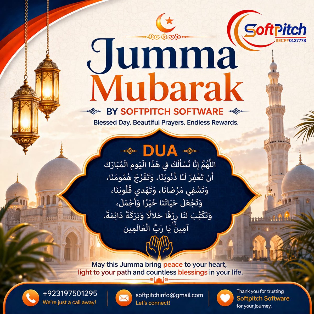 software95562's tweet image. Celebrate the blessings of Jumma with SoftPitch Software 🌙✨
📞 +923197501295
📧 softpitchinfo@gmail.com
#JummaMubarak #BlessedFriday #IslamicPost #FridayBlessings #Dua #IslamicReminder #SoftPitchSoftware #DigitalSolutions #PeaceAndBlessings #JummaVibes #IslamicDesign