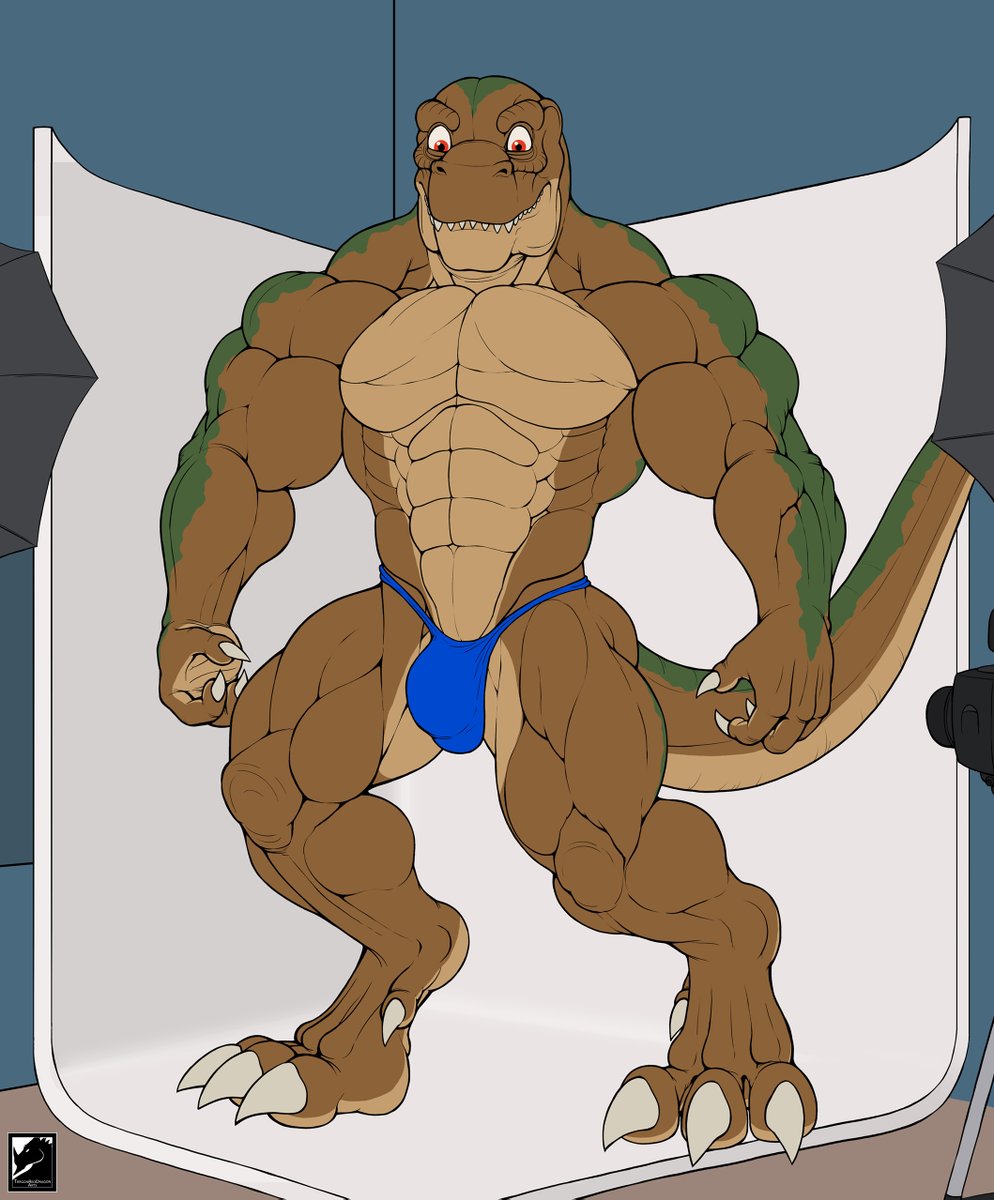 TargonRedDragon's tweet photo. And here's the less-clothing you wanted: His regular clothing for everyday life on his homeland, and his posing trunks for modelling as he visited the Ghizekx Universe, hehe~ 🦖 https://t.co/CEAzfPs2vv