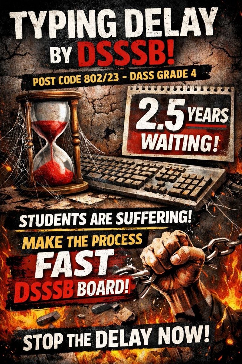 SachinS97965475's tweet photo. We need the typing exam schedule today! it has been approx 2.5 years Dass Grade 4 (802/23)

#ReleaseDass4Typingdate
#ReleaseTypingDate

@SandhuTaranjitS @dsssbofficial @LtGovDelhi @DelhiGovDigital @LokNiwasDelhi @abhinaymaths @ParmarSSC_X @RbeJain https://t.co/6b2TyK7MAC