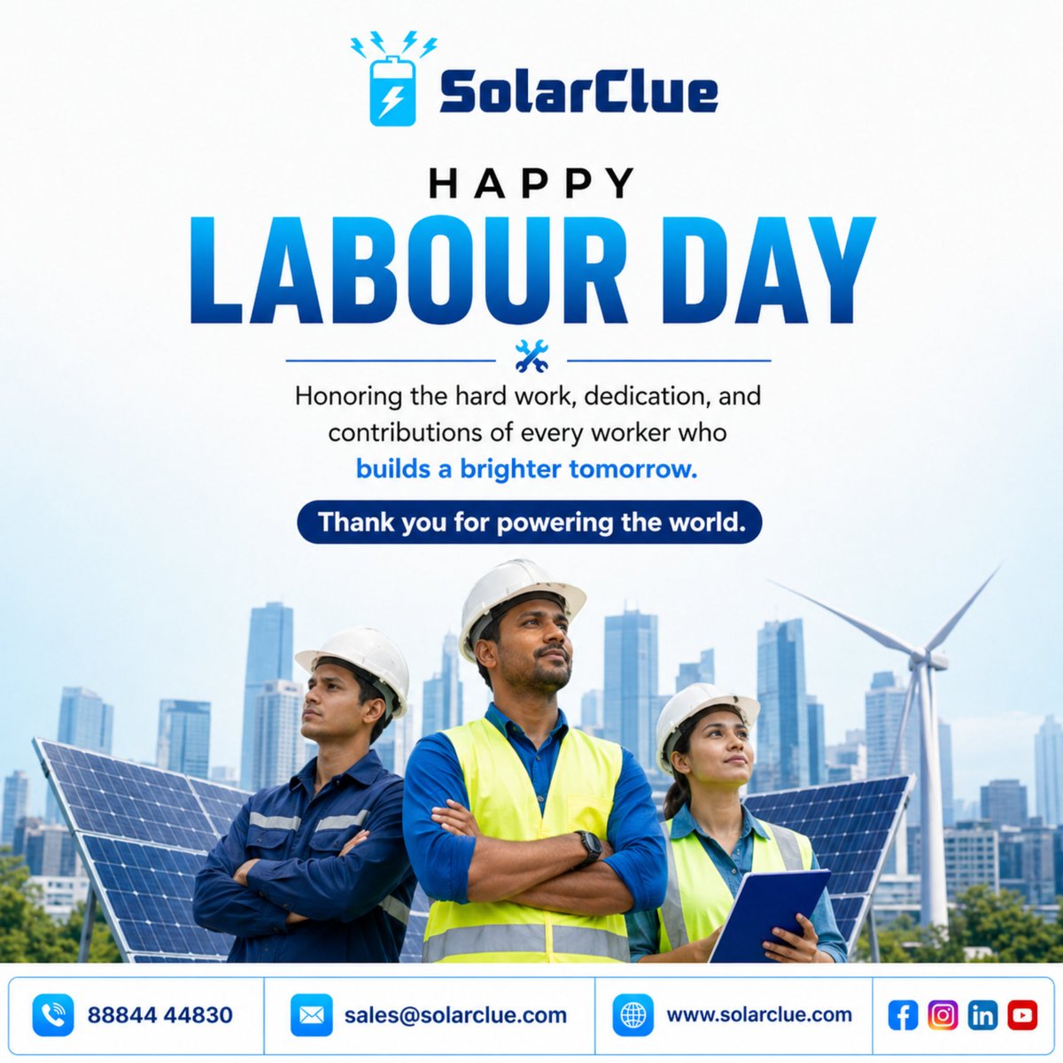 ClueSolar's tweet photo. 👷‍♂️⚡ Honoring the hands that power our future
Happy Labour Day!

📞 88844 44830
📧 sales@solarclue.com
🌐 https://t.co/qAMsEUcW7F

#LabourDay #MayDay #CleanEnergy https://t.co/Su9Uizxcw7