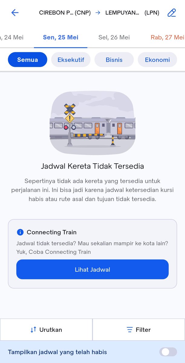 ImiDoank's tweet photo. Halo min @KAI121 , akhir² ini kenapa kalau kelamaan cek jadwal kereta, pas cari2 lagi tiba-tiba tampilannya seperti ini ya? 
Apakah dilarang lama² cek jadwal ya? 😇 https://t.co/1TvO1j29r9