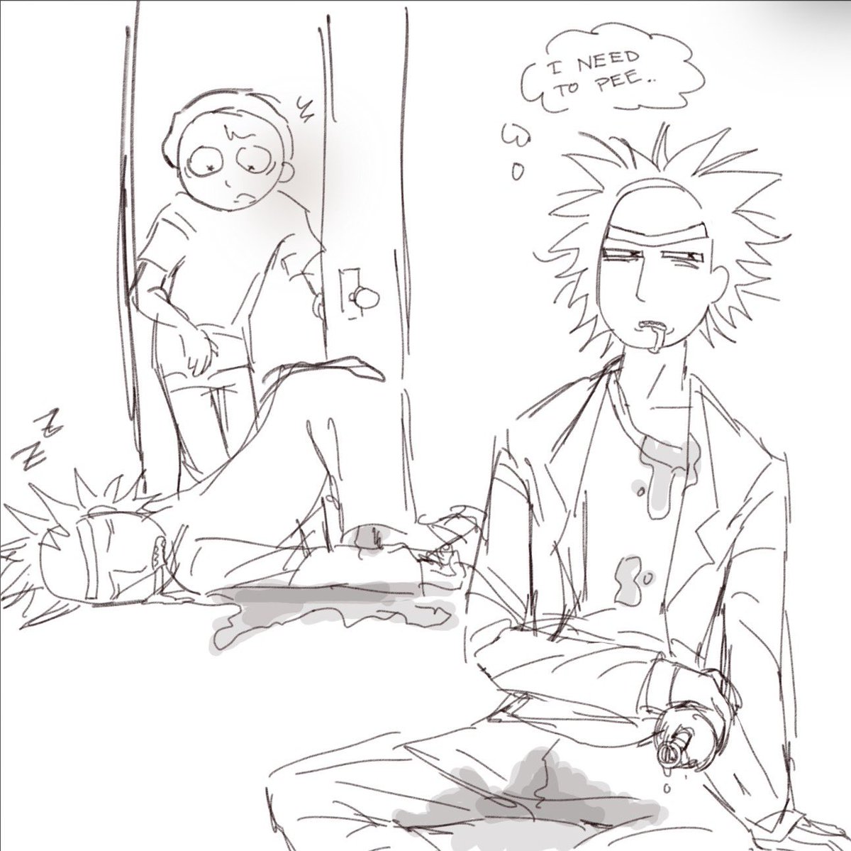 hugmegently's tweet image. thanks for the likes guys here’s Rick pissing himself #rickandmorty