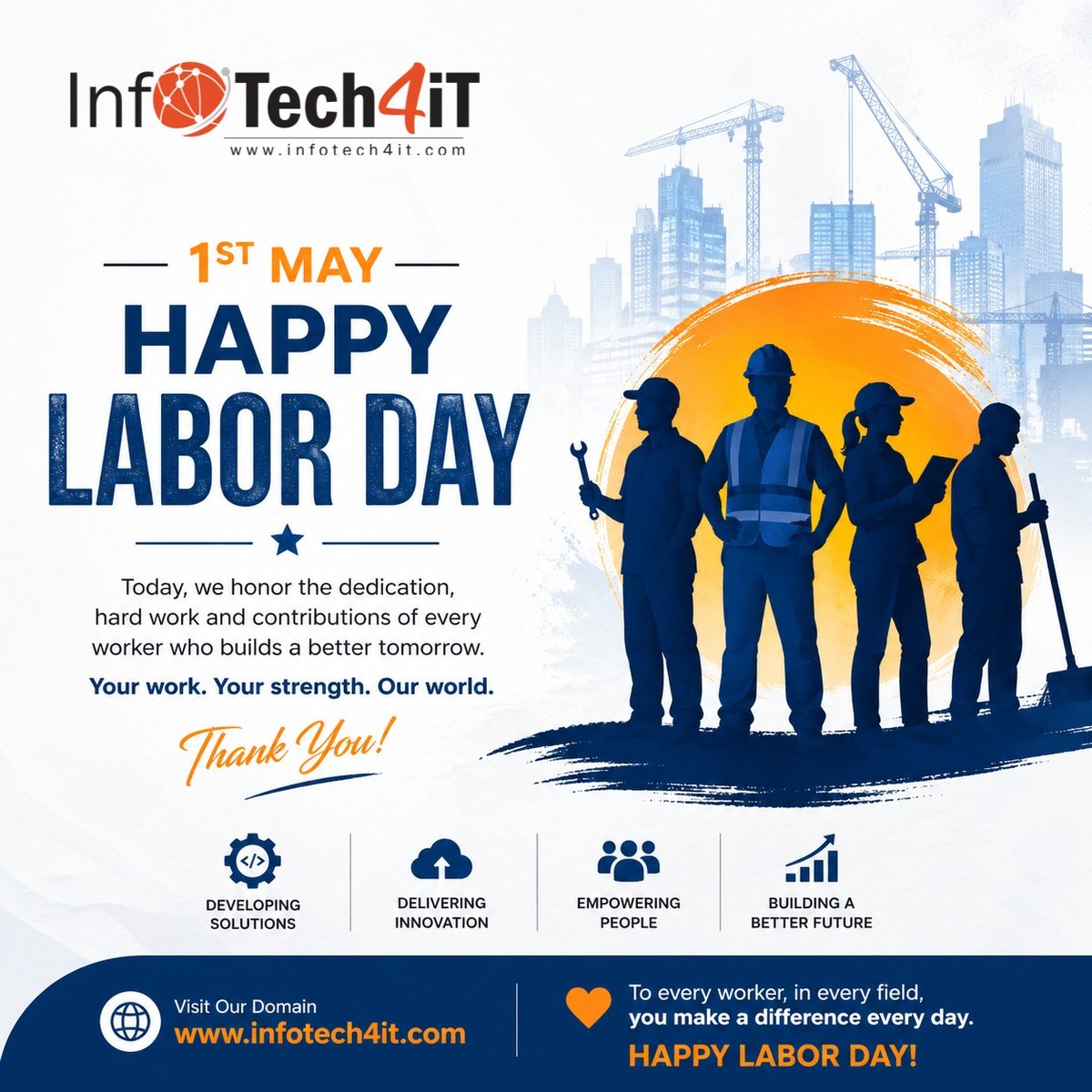 infotech4it4's tweet photo. 💼 Happy Labour Day – 1st May 2026

“This Labour Day, empower your hard work with smart technology — Transform Your Business with Leading IT Solutions!”
📍 13-S DHA, Phase-II Commercial Lahore, Pakistan
📞 +92 333 4224186 🌐 https://t.co/jYjSJoAPlZ https://t.co/38nNJ06UMZ