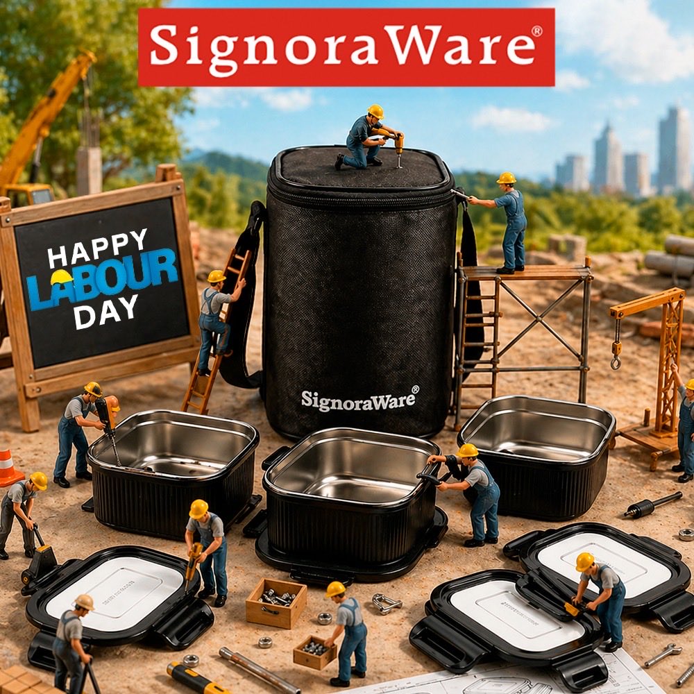 SignoraWare's tweet image. 👷‍♂️ Crafted with Care. Packed with Love.

This Labor Day, we celebrate the hands that work hard every day and the meals that keep them going. Strong, reliable, and made to last, just like the spirit we honor.
#LaborDay #Signoraware #MadeInIndia #EverydayStrength #SteelEssentials