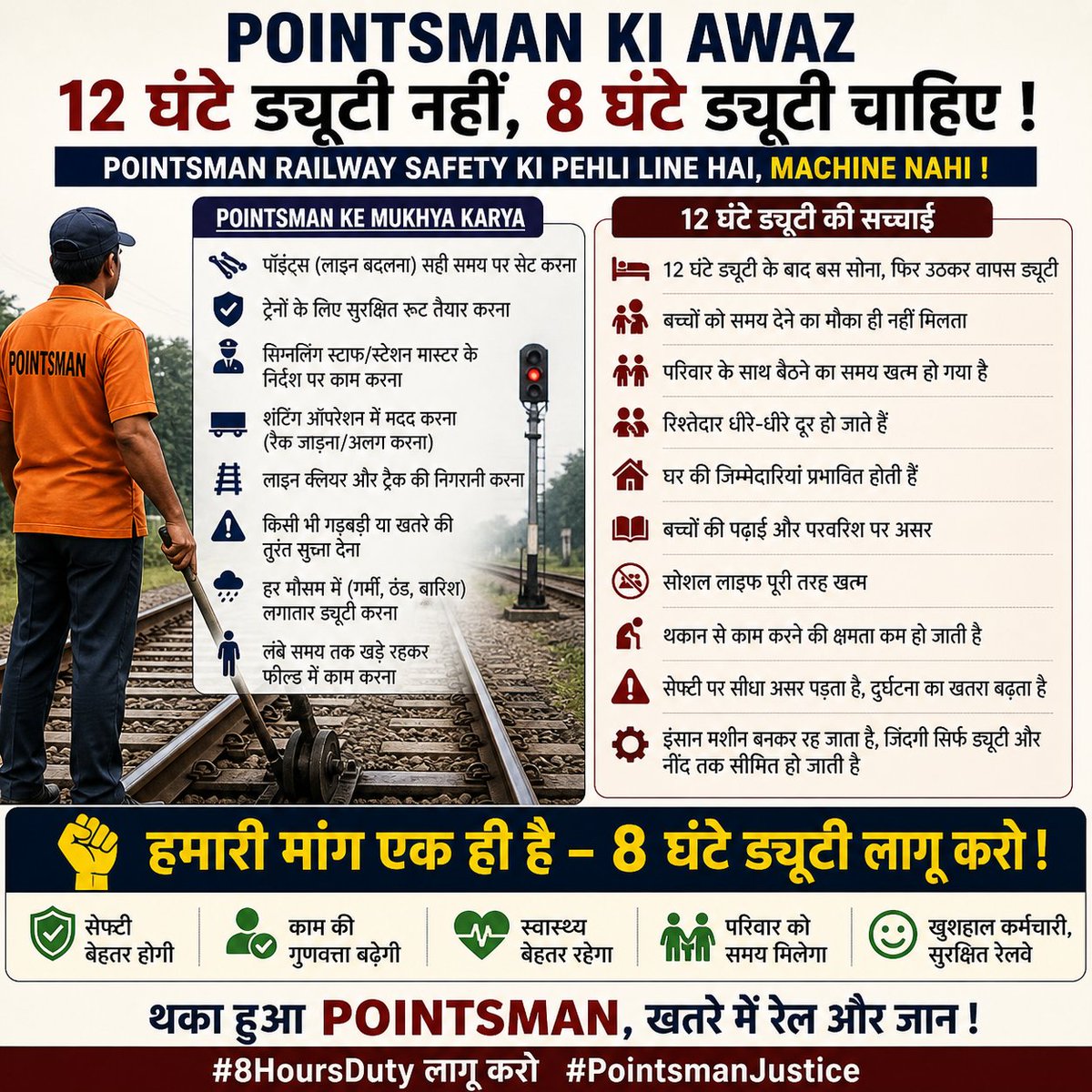 Vishal1998M's tweet photo. #Mission8Hours
#EI_roster_band_karo_in_pointsmen
#CONTINUOUS_8_HOURS_ROSTER_LAGU_KARO
#4_grade_pay_structure_needs

@AshwiniVaishnaw
@IR_CRB
@AIPMA2
@LabourMinistry
@RailMinIndia
@saiaipma
@Amzadbaig4
@VPSINGHINSAN1
@nfirindia
@airfindia
@RahulGandhi
@aajtak https://t.co/1IZdXodPZA