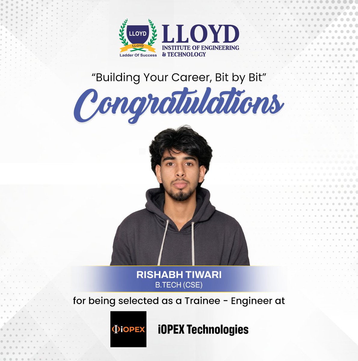 LietNoida's tweet image. A New Chapter of Triumph!
Heartfelt kudos toward Rishabh Tiwari (B.Tech - CSE) regarding securing an internship with iOPEX Technologies!

Stay radiant, Rishabh! Everyone at LIET is cheering for your progress.

#Internship #CareerMilestone #LIET #BTech #CSE