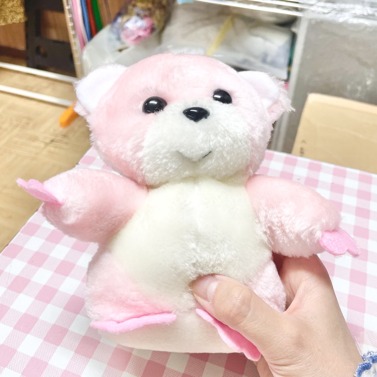 にっこり笑顔なピンクのくまちゃんのぬいぐるみ 1800円税込