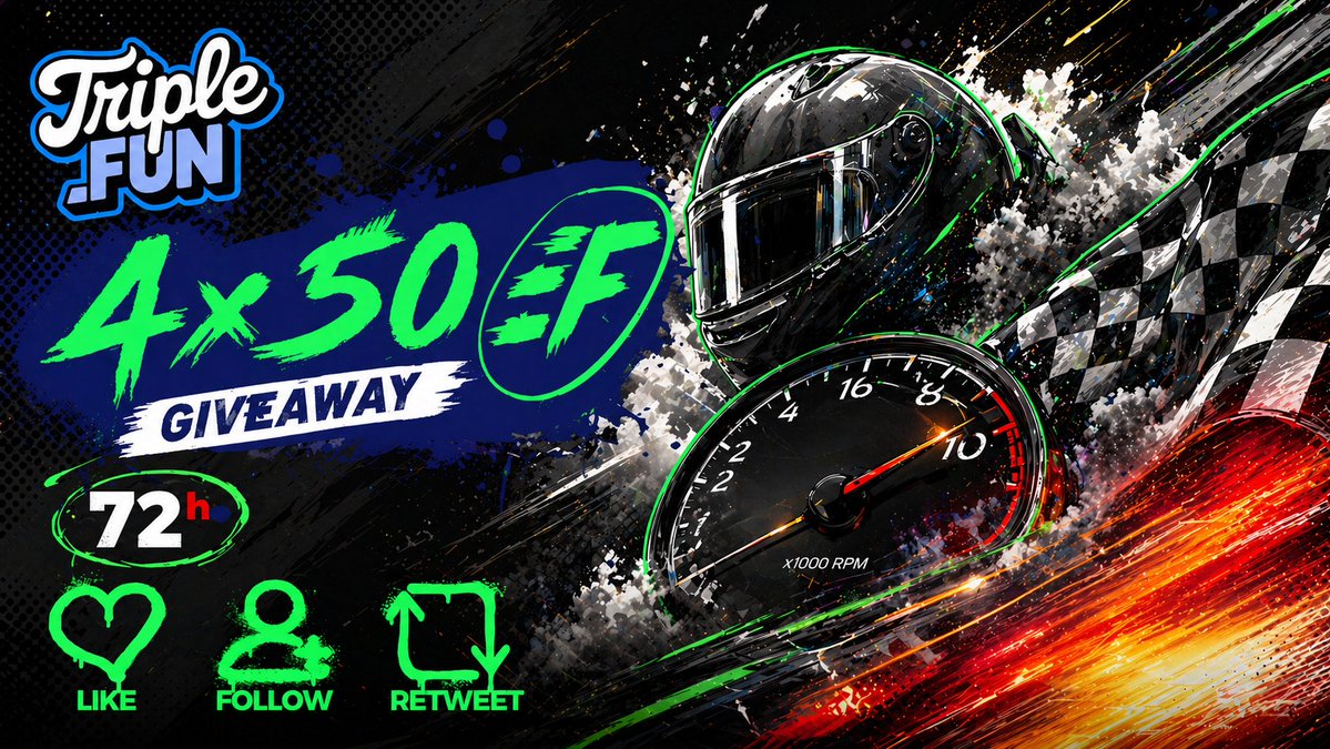 HELMET ON. SPEEDOMETER MAXED. 🏎️💨

No fear. Just numbers climbing. 🏁🔥

🏆 4 WINNERS. 50 FUNCOIN EACH.
⏳ 72 HOURS ONLY.

STEPS: 
🔹 FOLLOW  <a href="/TripleFunTM/">TripleFun</a> 
🔹 LIKE, RT &amp; TAG A BUDDY

TRIPLE  YOUR FUN  AT triple.fun 🚀