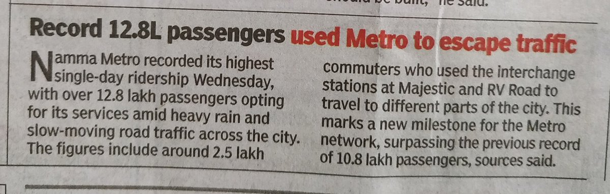 vasudevg's tweet image. Highest single day ridership for NammaMetro.
Record 12.8 L passengers used NammaMetro on 29/04/2026
@OfficialBMRCL @srivasrbmrccoi1
#NammaMetro #Bengaluru