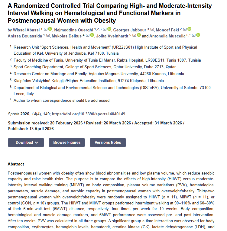 al_da_X's tweet photo. Found a valuable article on interval walking training in postmenopausal women with overweight/obesity.
The study suggests that high-intensity interval walking may improve body composition, aerobic capacity, plasma volume, and key health markers. https://t.co/IoVFeF8Vzn https://t.co/IzHceUtVrw