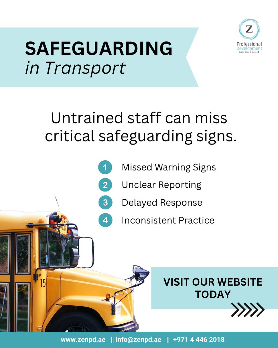 ZenPD11's tweet photo. Untrained transport staff = missed safeguarding risks.

Training turns awareness into action.

#Safeguarding #StudentSafety https://t.co/cYhLz2p4M4