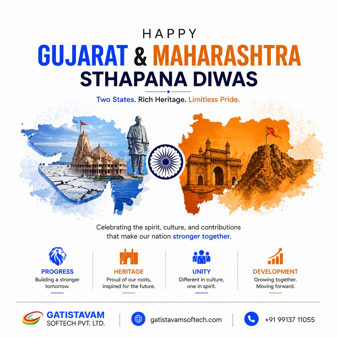 gatistavam's tweet image. Celebrating the pride, culture &amp;amp; progress of two powerful states 🇮🇳✨ 
Together, we grow stronger every day. 
Let’s build a future driven by unity and innovation. 🚀

#GujaratSthapanaDiwas #MaharashtraDay #UnityInDiversity #IndiaGrowth #Gatistavam