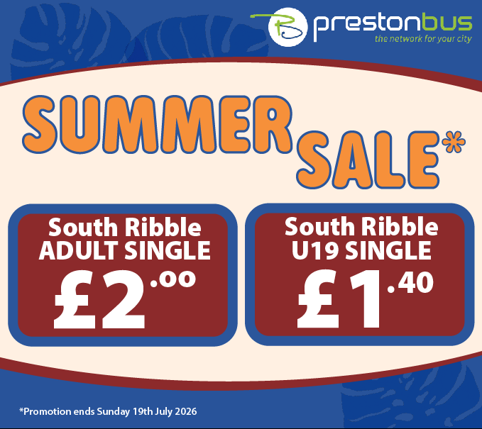 PrestonBus's tweet photo. ☀️ Dive into Summer with our Exciting Sale!

Catch the bus from Bamber Bridge to Town for just £2 for adults and only £1.40 for under 19s!

Don’t miss out—embrace the Summer vibes today! 🌞

#SummerSale #TravelDeals #BamberBridge

*Promotion ends Sunday 19th July 2026 https://t.co/ctO7op7i2w