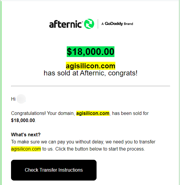 fivedotbest's tweet image. SOLD
agisilicon. com  for usd18000 @afternic 
congrats to buyer and thanks for broker Helen Y. and Valerie M.

hand reg
hold time: 3 yrs minus 14 days

#domain