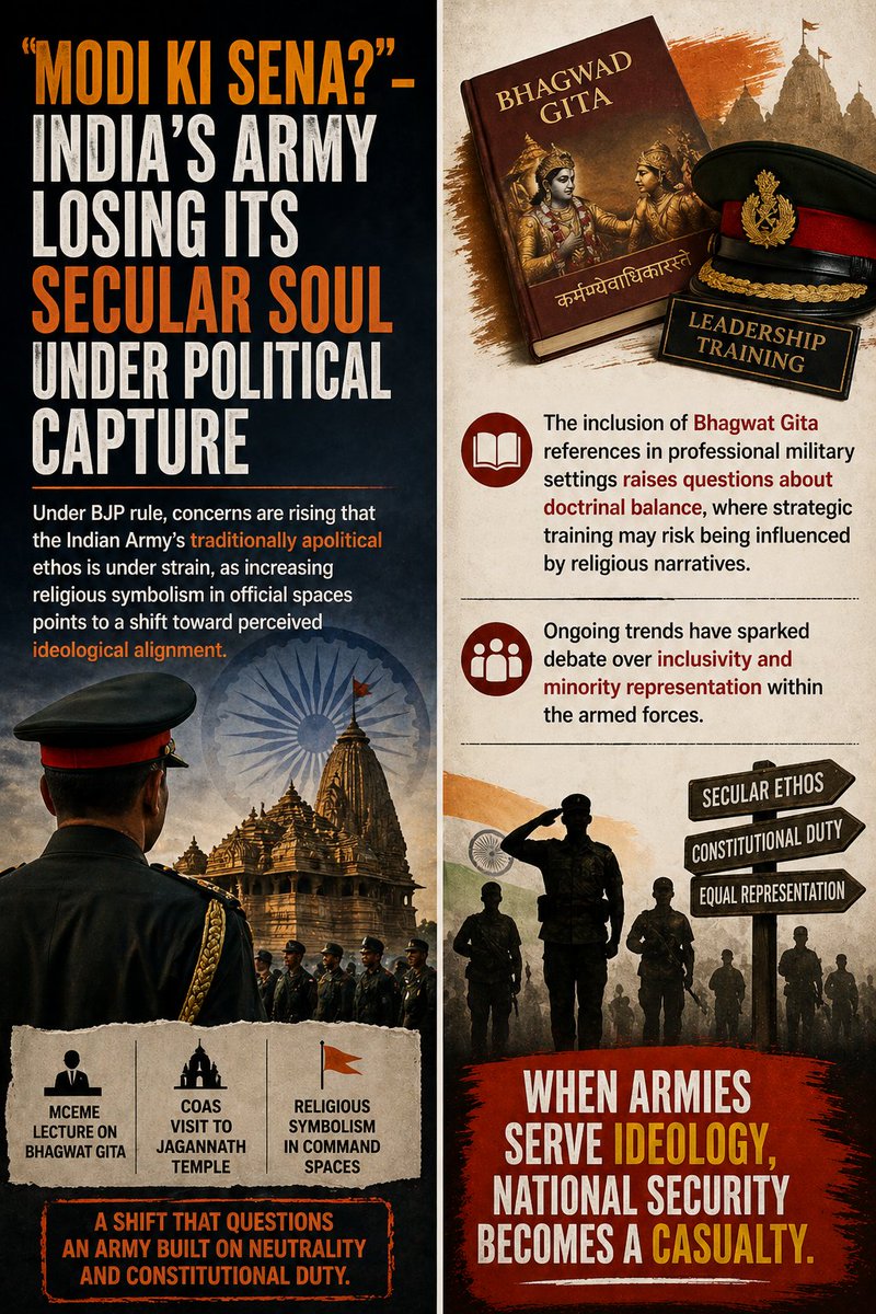 SiddiquiPk47's tweet image. Under BJP rule, the Indian Army’s apolitical ethos stands compromised as religious symbolism seeps into command spaces—MCEME lectures and temple optics expose institutional drift toward ideological alignment.

#electioncampaign #Kashmir