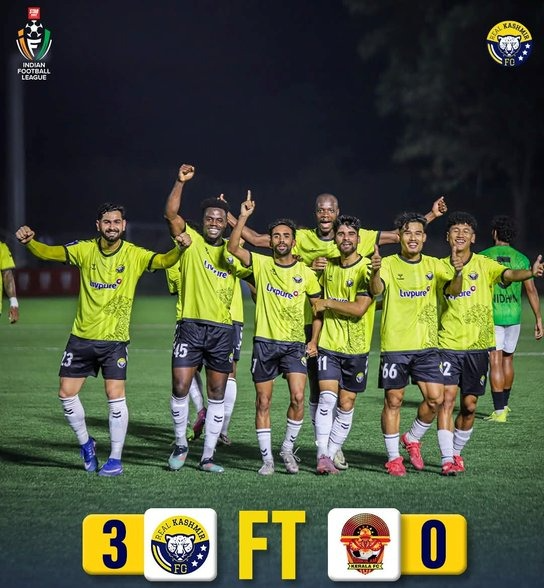 jindadlKashmir's tweet photo. Real Kashmir FC showed grit, passion & determination in a commanding 3-0 victory over Gokulam Kerala FC.

Three wins in a row is a proud moment for Kashmir football lovers and a big motivation for young talent chasing their dreams.

#RealKashmirFC #KashmirFootball #FootballLovers #nolimites