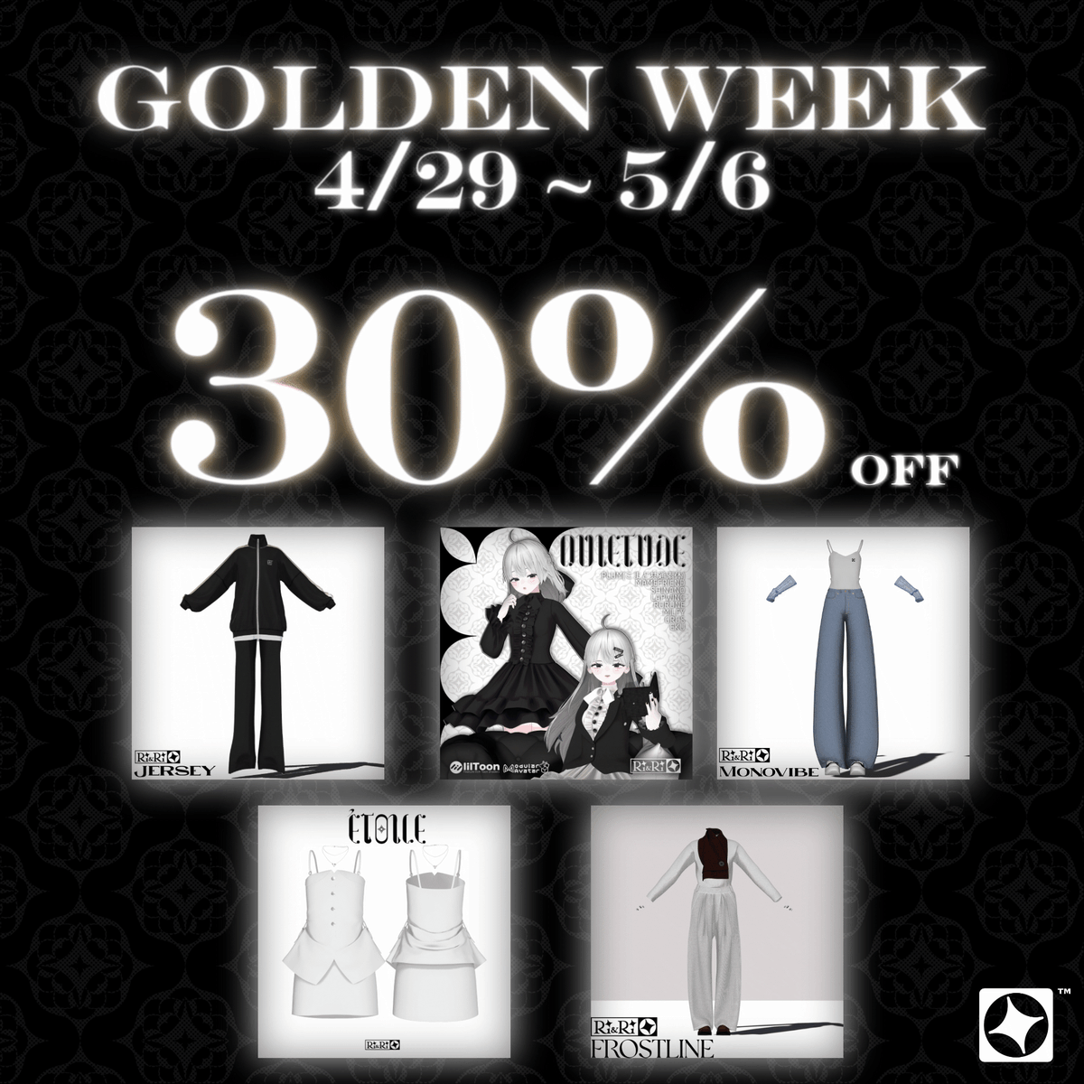 riandri1994_'s tweet photo. 🌟 Ri&amp;Ri GOLDEN WEEK まもなく終了！🌟

GWセールも残りわずか。本日 5/6 23:59 で終了いたします！ 
対象の5個商品が 30% OFF で手に入る最後のチャンスです。 

買い逃しのないよう、ぜひチェックしてください！
[https://t.co/z2GpUTgvqM]

#VRChat #RIandRI #booth_pm https://t.co/eRBylMf4qu