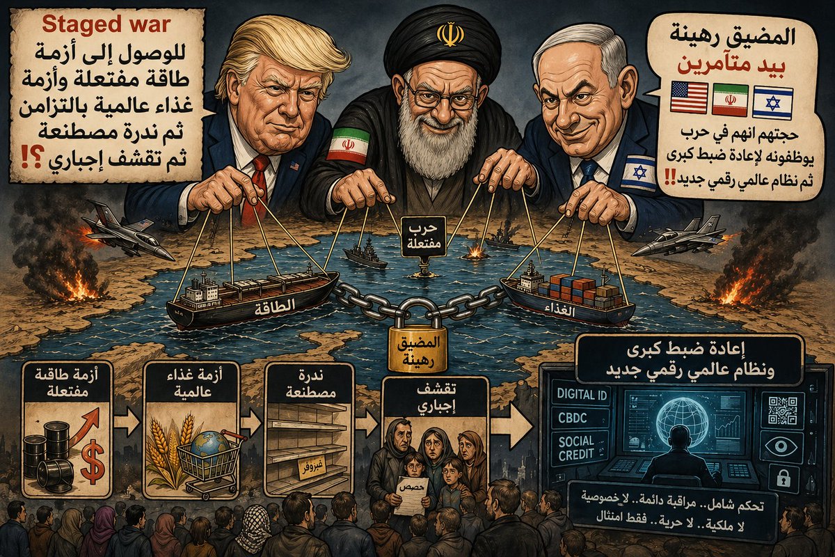 free_man_kw's tweet photo. هذا الذي كنت اقوله طول مدة Staged war
وسيبقى الحصار على المضيق اساس مسرحية الحرب بين المتآمرين 🇮🇱🇺🇸🇮🇷 وهدفها حتى يصلوا إلى تنفيذ مخططاتهم تباعا:
🔵أزمة طاقة وغذاء عالمية
🔵ندرة مصطنعة
🔵تقشف إجباري
🔵إعادة ضبط وانتقال إلى نظام عالمي رقمي جديد

هذا الكلام كررته كثيرا وساكتفي هنا https://t.co/OWrp9L1sDR