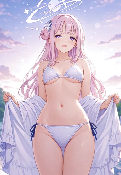 ミカと海 SFW No nudity, no suggestive intent. Healthy sporting swimwear style illustration. #ブルアカ