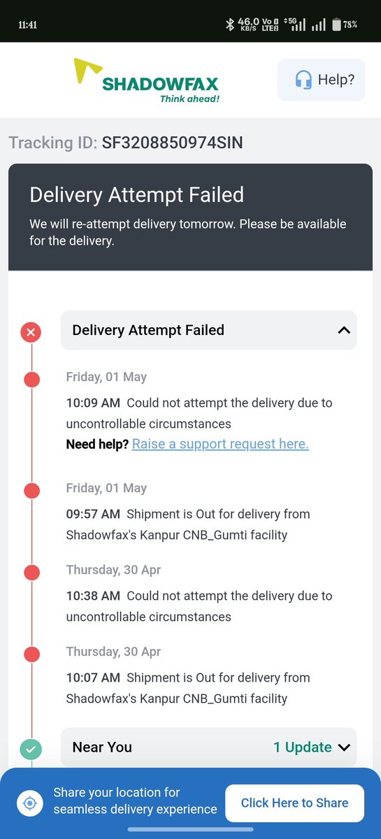 SooruSuraj's tweet photo. @shadowfax_in  Facing fake delivery attempts by shadowfax delivery agent. Daily make fake attempts by giving missed call. Your Delivery partner not coming to the address. Refuse home delivery. Please do the needful. https://t.co/AqhxUkglKJ