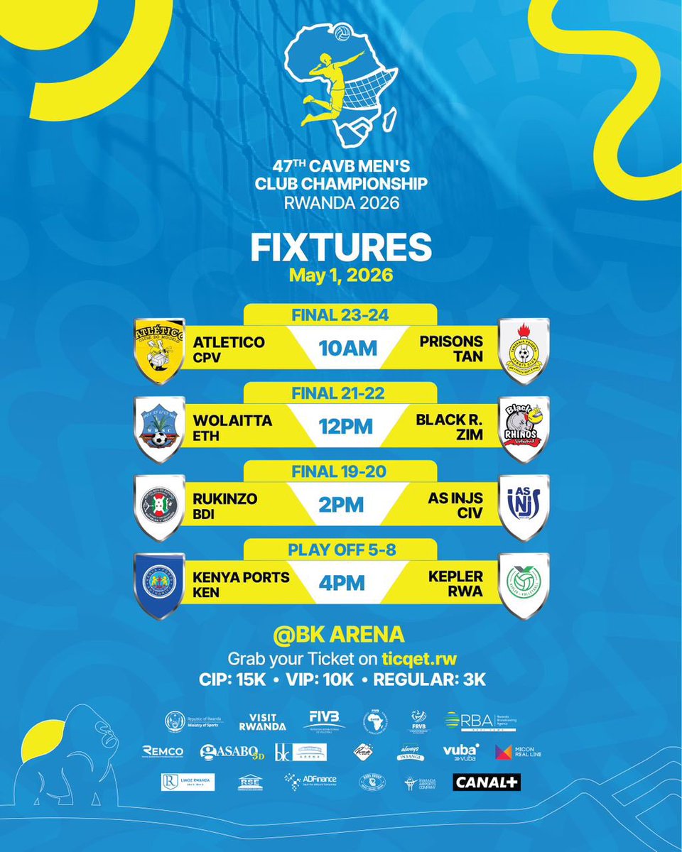 UwihirwePatric1's tweet image. #MAVCC2026: Uyu munsi, harakinwa imikino ibanzira umunsi wa nyuma wa Shampiyona Nyafurika ya #Volleyball yakinirwaga i Kigali kuva tariki ya 22/4/2026.

Imikino yo guhatanira gusoreza ku mwanya mwiza irakinwa hagati ya saa 10am-8pm, mu gihe saa 6pm-8pm hakinwa iya 1/2.

#RwOT