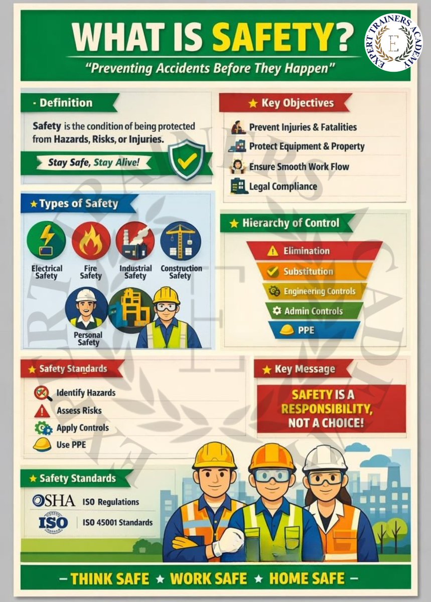 expert3168's tweet image. Safety means preventing accidents before they happen—identify hazards, assess risks, and follow proper controls. Stay alert, follow standards, and always use PPE to protect yourself and others.

#SafetyFirst #WorkplaceSafety #IndustrialSafety #HSE #EHS