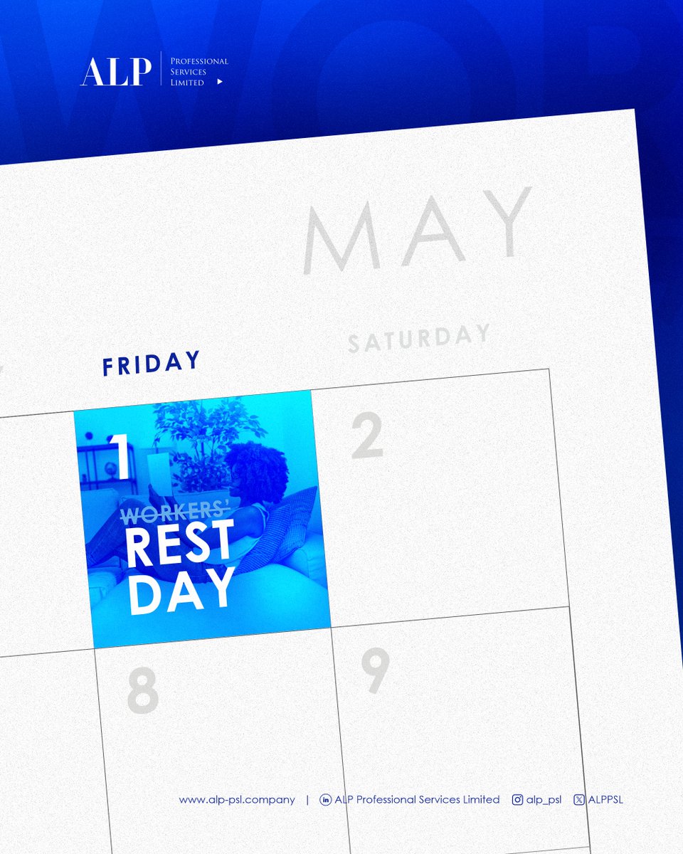 ALPPSL's tweet photo. Today’s agenda:

✔ Rest
✔ Reset
✔ Resume Monday

Happy Workers’ Day.

#ALPPSL #WorkersDay #May1 #RestAndReset https://t.co/HTsT3hLElH