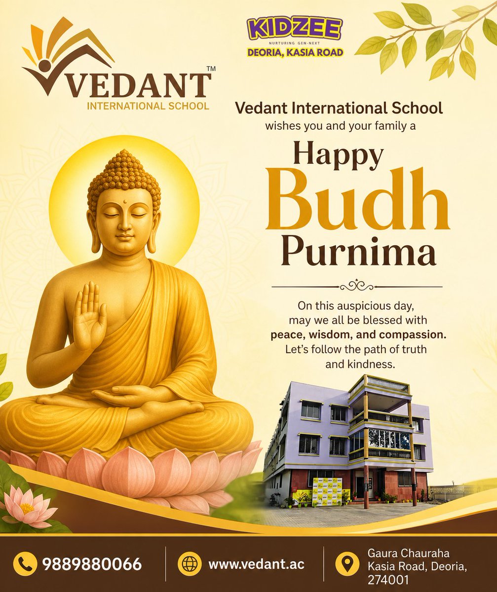 VedantIntSchool's tweet photo. Vedant International School wishes you and your family a Happy Budh Purnima!
May Lord Buddha’s teachings of peace, wisdom, and compassion guide us all towards truth and kindness.
📞9889880066
🌐https://t.co/5ROiN5buAW
#BudhPurnima #BuddhaPurnima #VedantInternationalSchool #Peace https://t.co/PLduuCC3O0