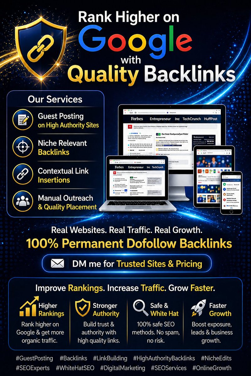Theasmasajjad's tweet image. Rank higher on Google with quality backlinks
✔ Guest posting on high authority sites
✔ Niche-relevant backlinks
✔ Safe white hat SEO
✔ Long-term ranking growth
Real websites.Real traffic.Real success📩DM now for trusted sites pricing
#LinkBuilding #NicheEdits #SEOServices