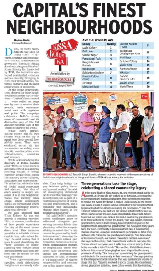 rwa_lodhicolony's tweet photo. Proud moment! Lodhi Colony ranked #1 among the Capital’s Finest Neighbourhoods.
A testament to its greenery, heritage and vibrant community spirit. Now the focus must remain on sustaining this standard through consistent efforts on safety, cleanliness, and civic management. https://t.co/mHOQ3Uw6Xs