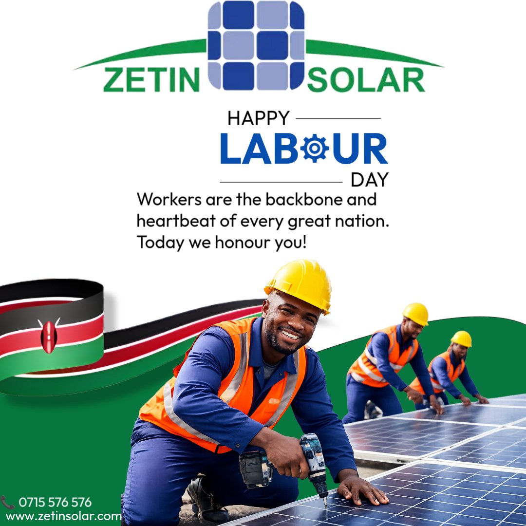 Happy Labour Day! 🌍💼
Celebrating the hard work, dedication, and resilience that keep the world moving. Here’s to every worker making a difference every day. Wishing you success, strength, and well-deserved appreciation.
#LabourDay #zetinsolar  #solarcompanyinkenya #solarcompany