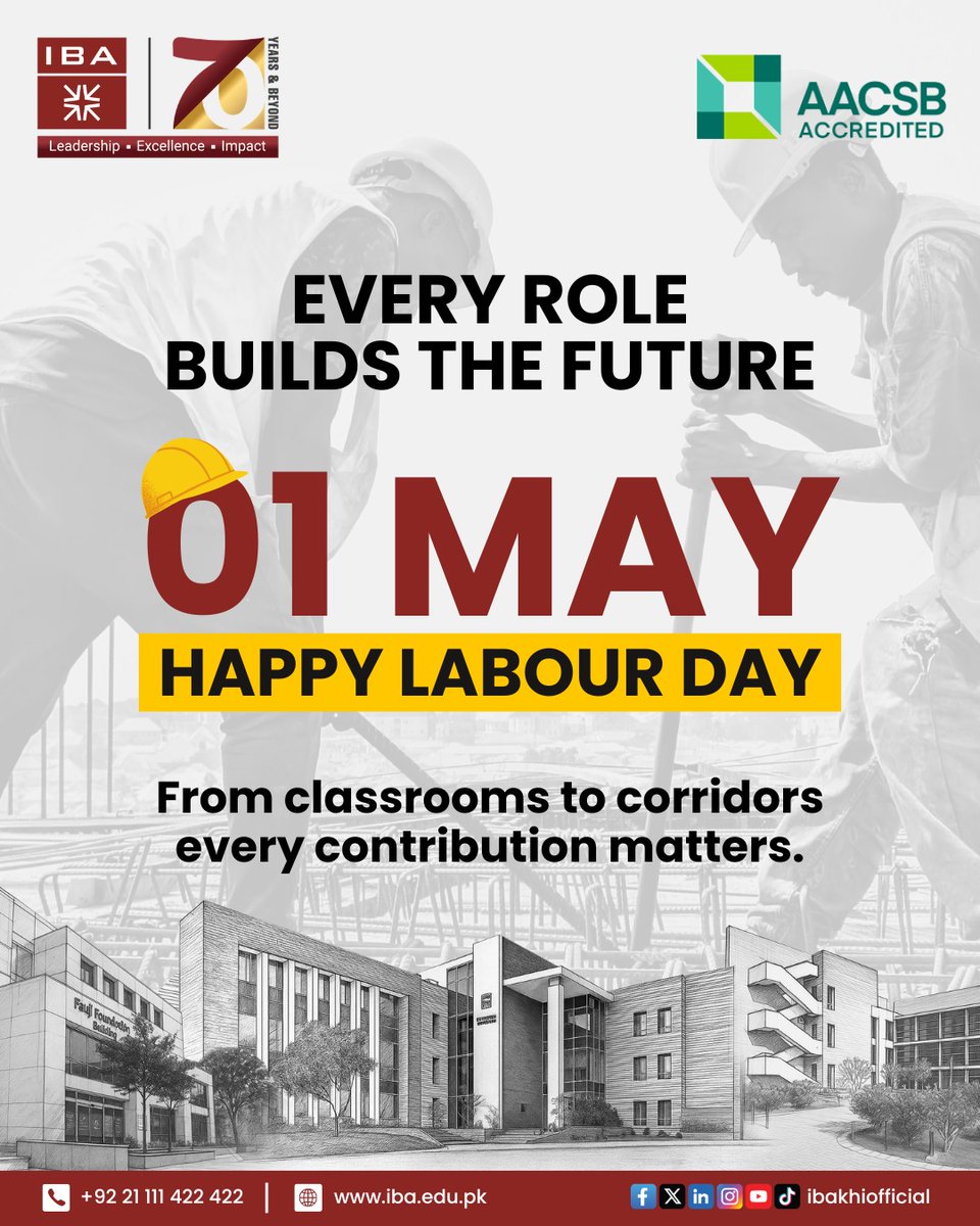 ibakhiofficial's tweet image. Built by Hands, Driven by Purpose

Behind every milestone at IBA are the people who work tirelessly to keep it moving forward. This Labour Day, we recognize the dedication, resilience, and commitment of those who shape our everyday experiences.

#IBAKarachi #AACSB #LabourDay