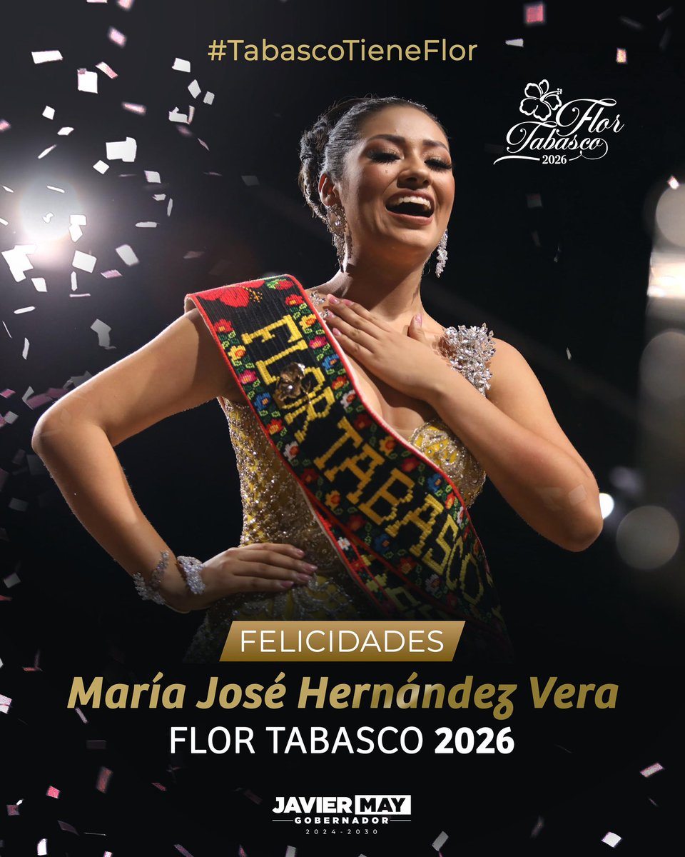 Celebramos, junto a las familias tabasqueñas, que esta noche, María José Hernández Vera es la nueva #FlorTabasco2026, de la Máxima Fiesta, la <a href="/FeriaTabasco_/">Feria Tabasco</a>.

Será una digna representante de la tradición, la cultura y la belleza de nuestro gran pueblo.

¡Enhorabuena!