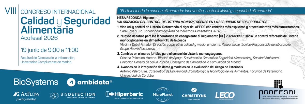 LuisMGallego's tweet photo. #Fortaleciendo la #CadenaAlimentaria, #Innovación, #Sostenibilidad y #SeguridadAlimentaria 

#Mesa #Redonda de #Higiene 

#Expertos #Ponentes 

#CongresoAcofesal

Inscríbete ya !!!! https://t.co/dzbbpWMUJA